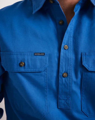 RB Sellars Burton Workshirt – Men’s Half-Button Long Sleeve Midweight Blue