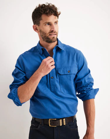 RB Sellars Burton Workshirt – Men’s Half-Button Long Sleeve Midweight Blue