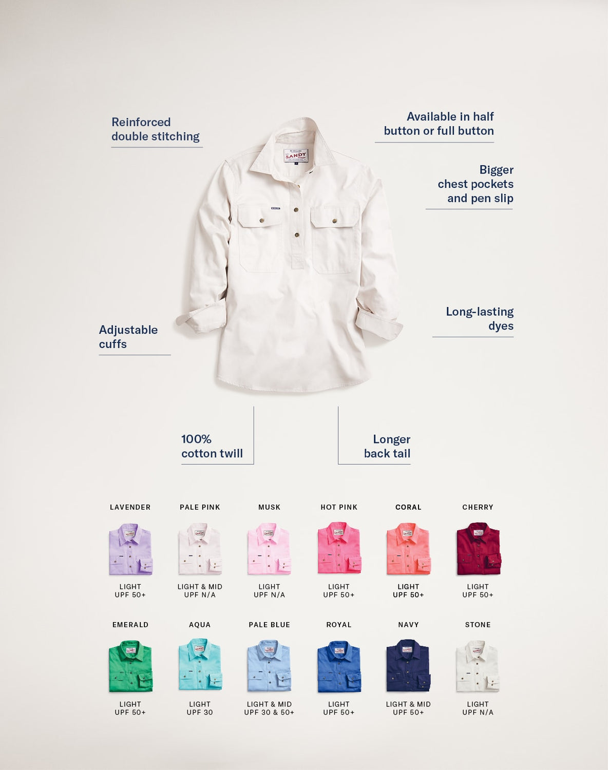 Country work shirt for women – RB Sellars Cotton twill design.