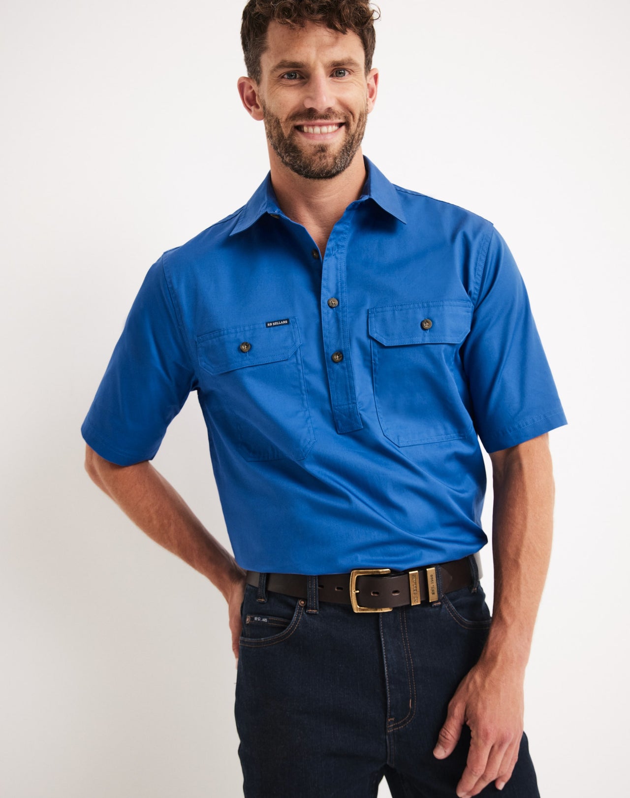 Short sleeved blue RB Sellars Shirt available at Bleak Ridge Clothing