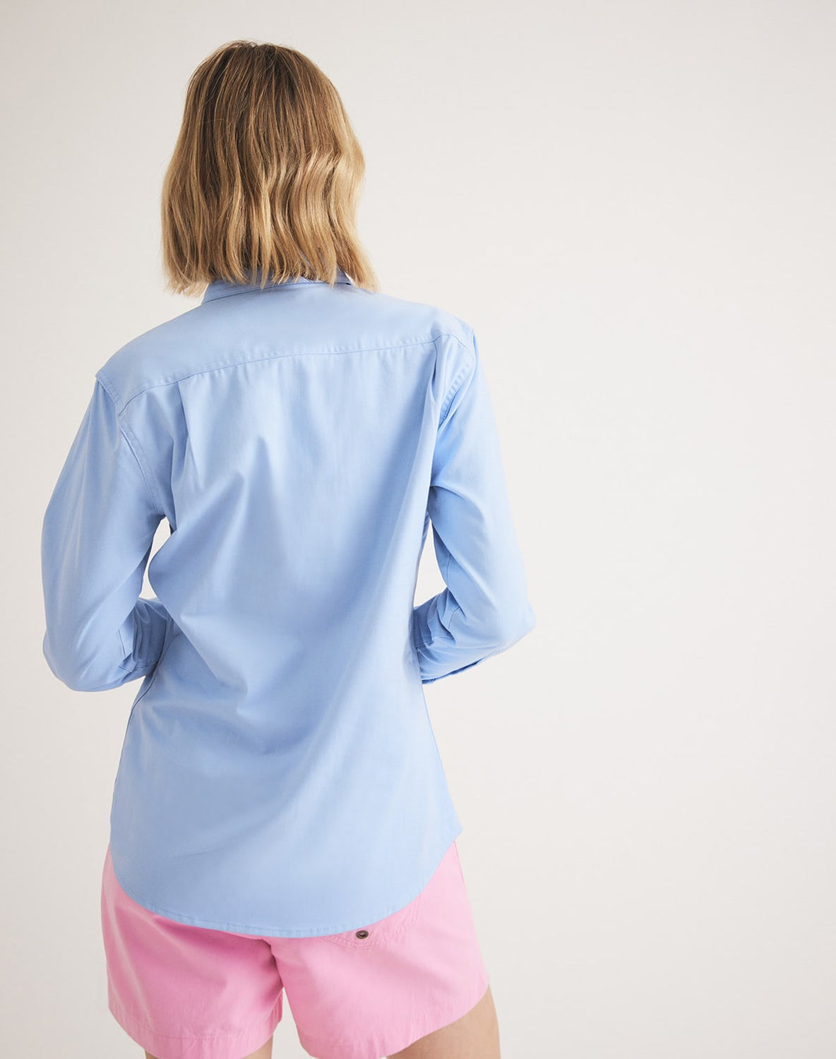 RB Sellars women's country and workwear shirt – light blue cotton twill, UPF 30 sun protection, and long sleeves.