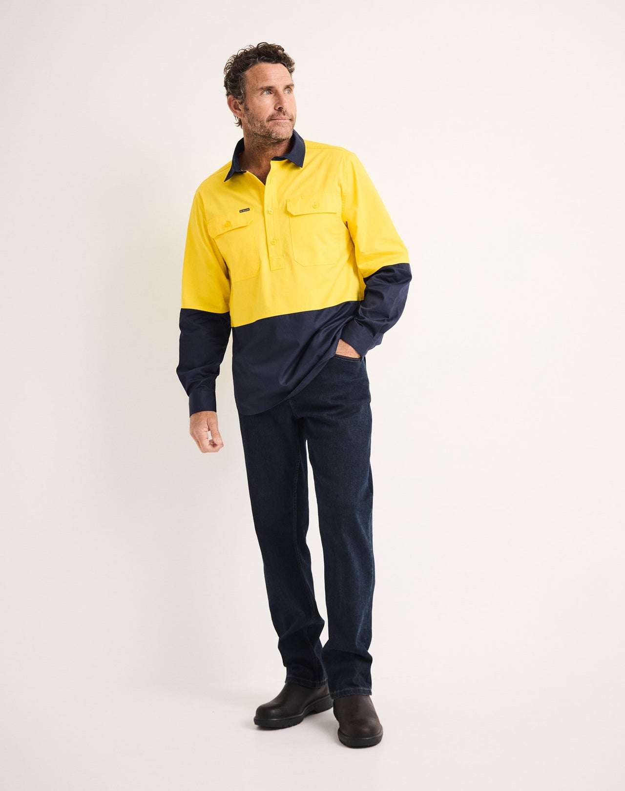 RB Sellars Men's Burton Hi Vis Long Sleeved Work Shirt